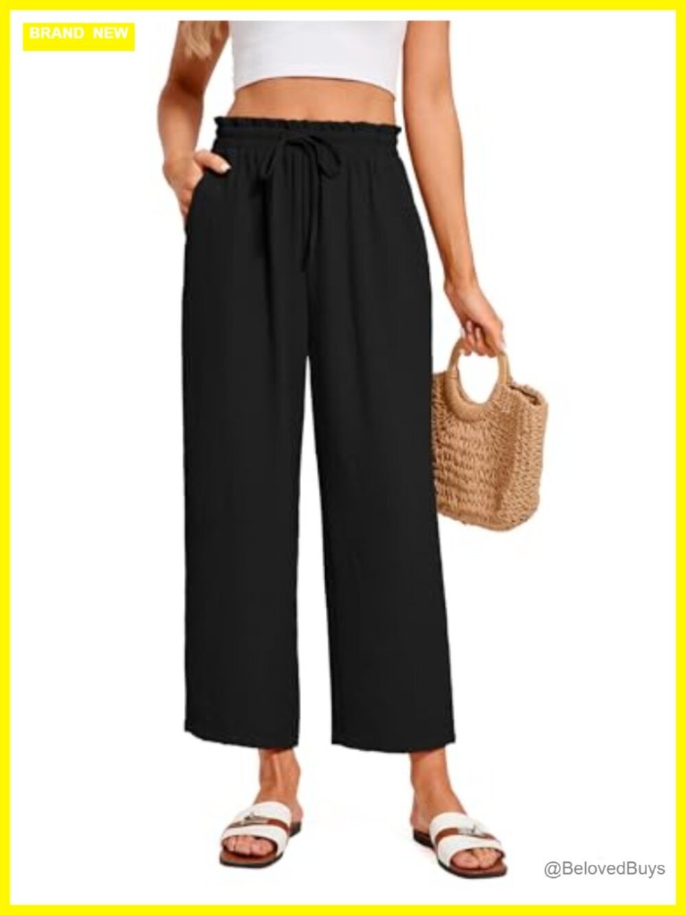 Women Palazzo Ankle Pants with Pockets Drawstring Wide Leg